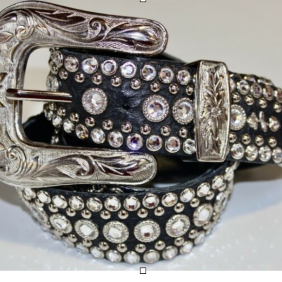 Kippy Swarovski Crystal Black Leather Belt 32 M